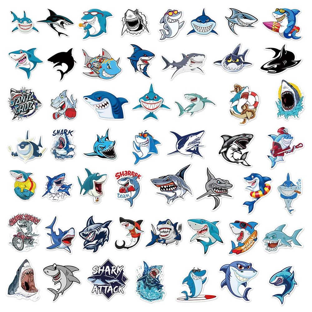 10/30/50 szt. Naklejki z motywem zwierząt morskich, rekiny, graffiti, fajne naklejki z kreskówkami, wodoodporne, do samodzielnego ozdabiania deskorolki, telefonu, laptopa, roweru, zestaw naklejek