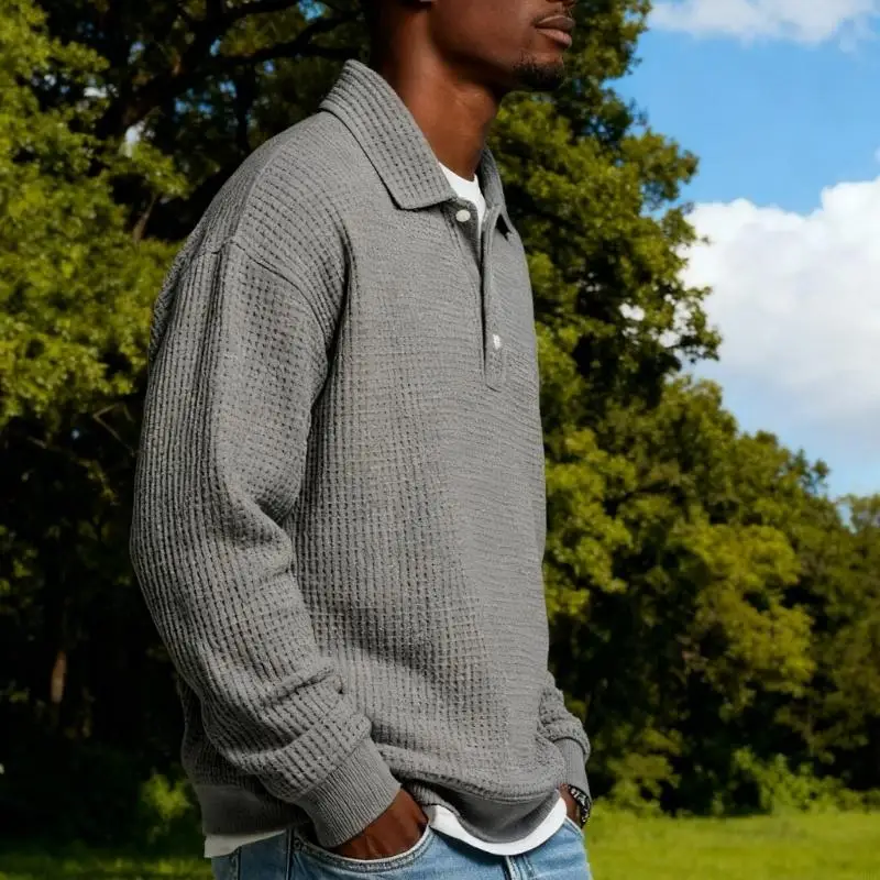 Classical Waffles Texture Men's Shirt Long Sleeve Button Up Top Everyday Wear
