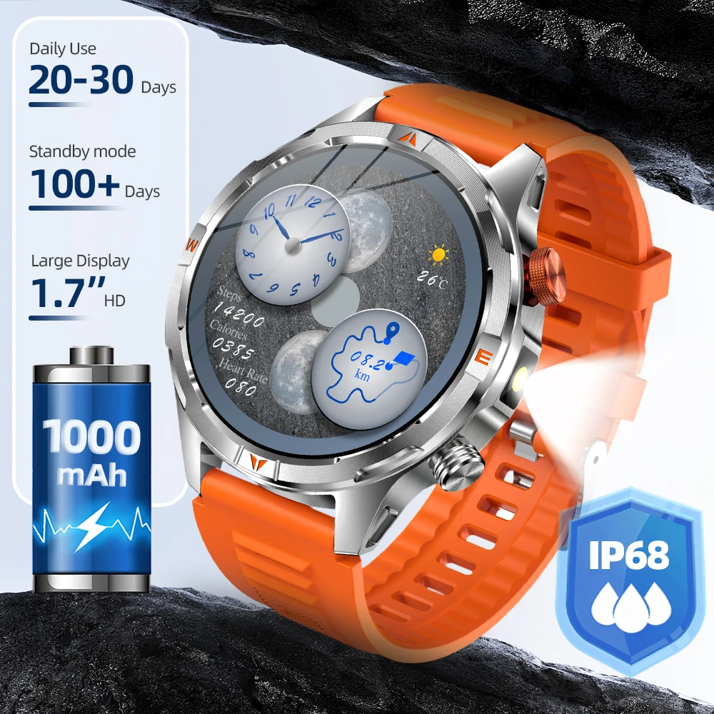 

Wonlex Смарт-часы для мужчин и женщин, беспроводной вызов, аккумулятор 1000 мАч, спортивные мужские часы, фонарик, компас, IP68, водонепроницаемые умные часы