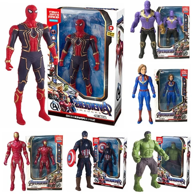 17Cm Disney  Action Figures Spiderman Hulk Ironman Pvc Avengers Luminous Doll Collection Toys Christmas Gift