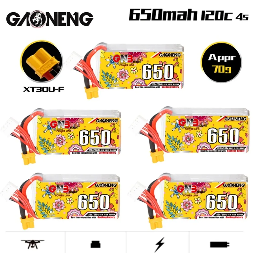 

GNB Rechargeable 650mAh 15.2V 4S 120C/240C HV Lipo Battery XT30 Plug For FPV Racing Drone RC Quadcopter Helicopter Parts