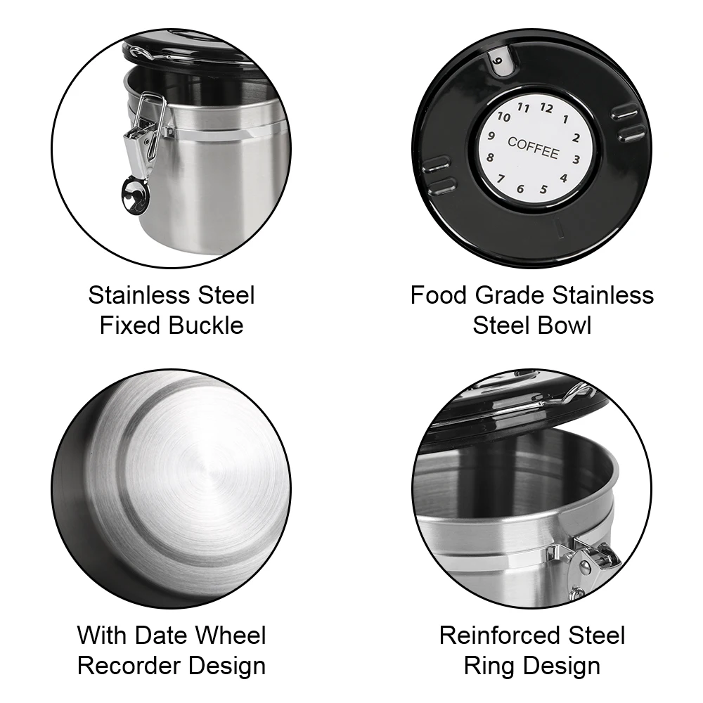 For Coffee Beans Premium Stainless Steel Coffee Container with co2 Valve Airtight Lid Preserves Freshness Storage Canister