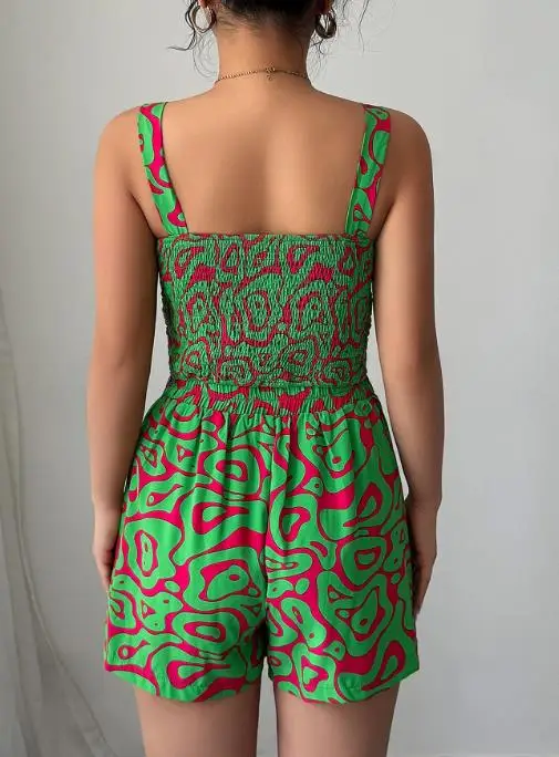 

Two Piece Set Women Outfit 2025 Summer New Minimalist Print Square Neck Sleeveless Crop Top & High Waist Casual Shorts Set