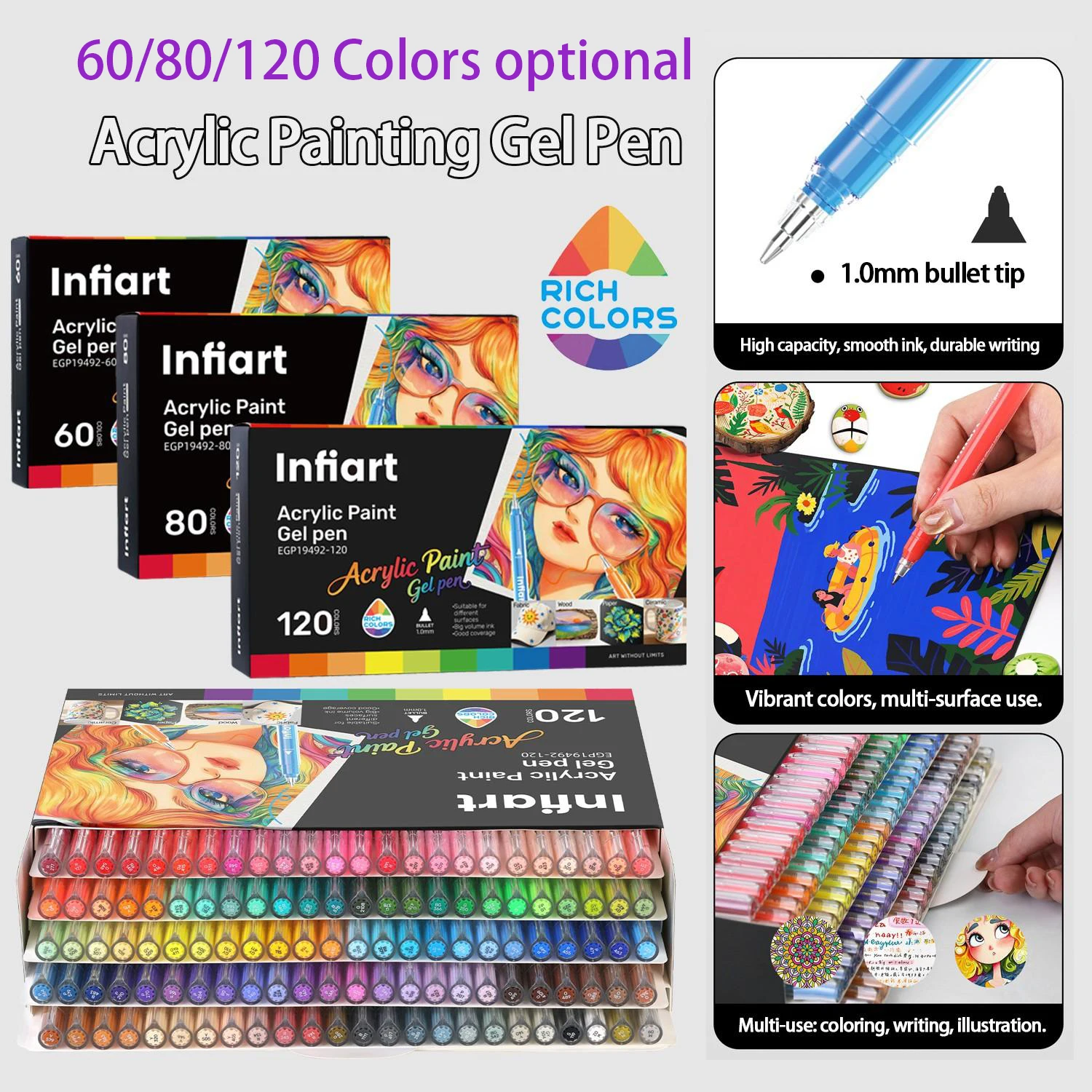 

Acrylic Paint Gel Pens, Glitter Marker Pens for Drawing and Journaling, Bold 1.0mm Super Shiny High-Gloss Effect, Large Ink Output, Smooth Writing for Drawing, Doodling, Journaling, and Layering Colors, Study Stationery Set