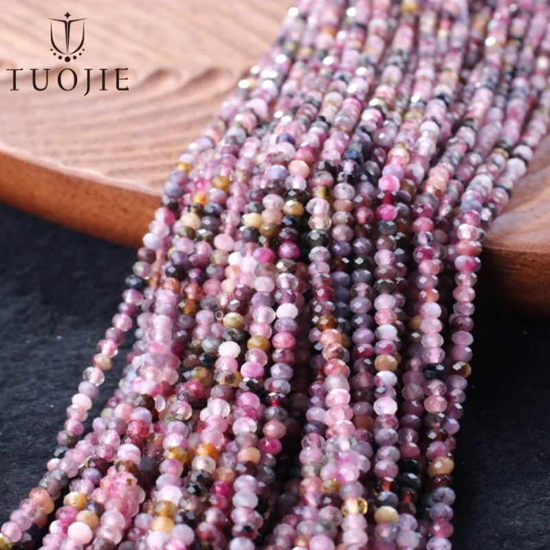 

2x3mm Faceted Beads Small Loose Natural Mix Tourmaline Gemstone Beads for Jewelry Making Bracelet DIY Accessories 5Strands/lot