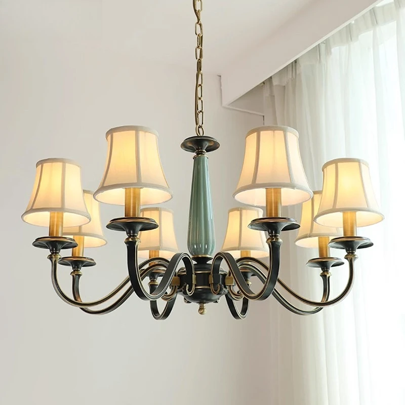 

Villa all copper living room chandelier bedroom light dining room pastoral retro home hanging lamp