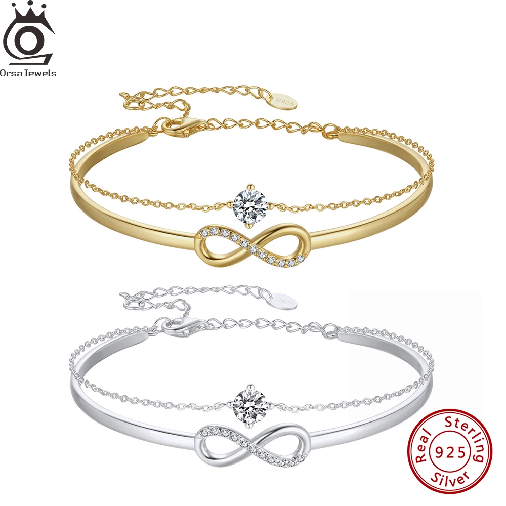 

ORSA JEWELS Double Layered Infinity Bracelet with Zirconia Soild 925 Sterling Silver Clear Cubic Zircon Charm Bracelet SB171