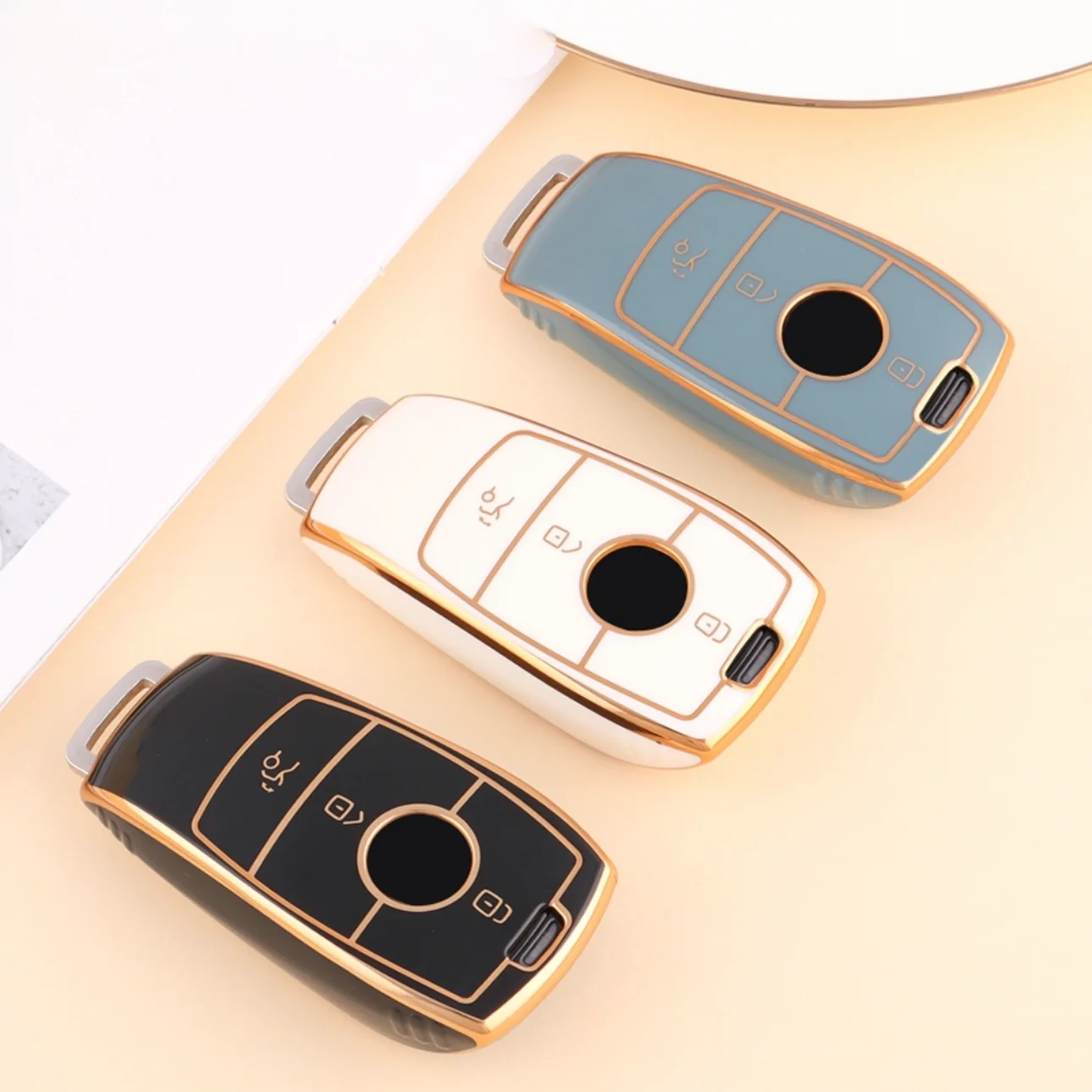 

Golden TPU Car Key Case Cover For Mercedes Benz E S G Class GLC CLE CLA GLB GLS W177 W205 W213 W222 X167 AMG E200 E260 Shell Fob