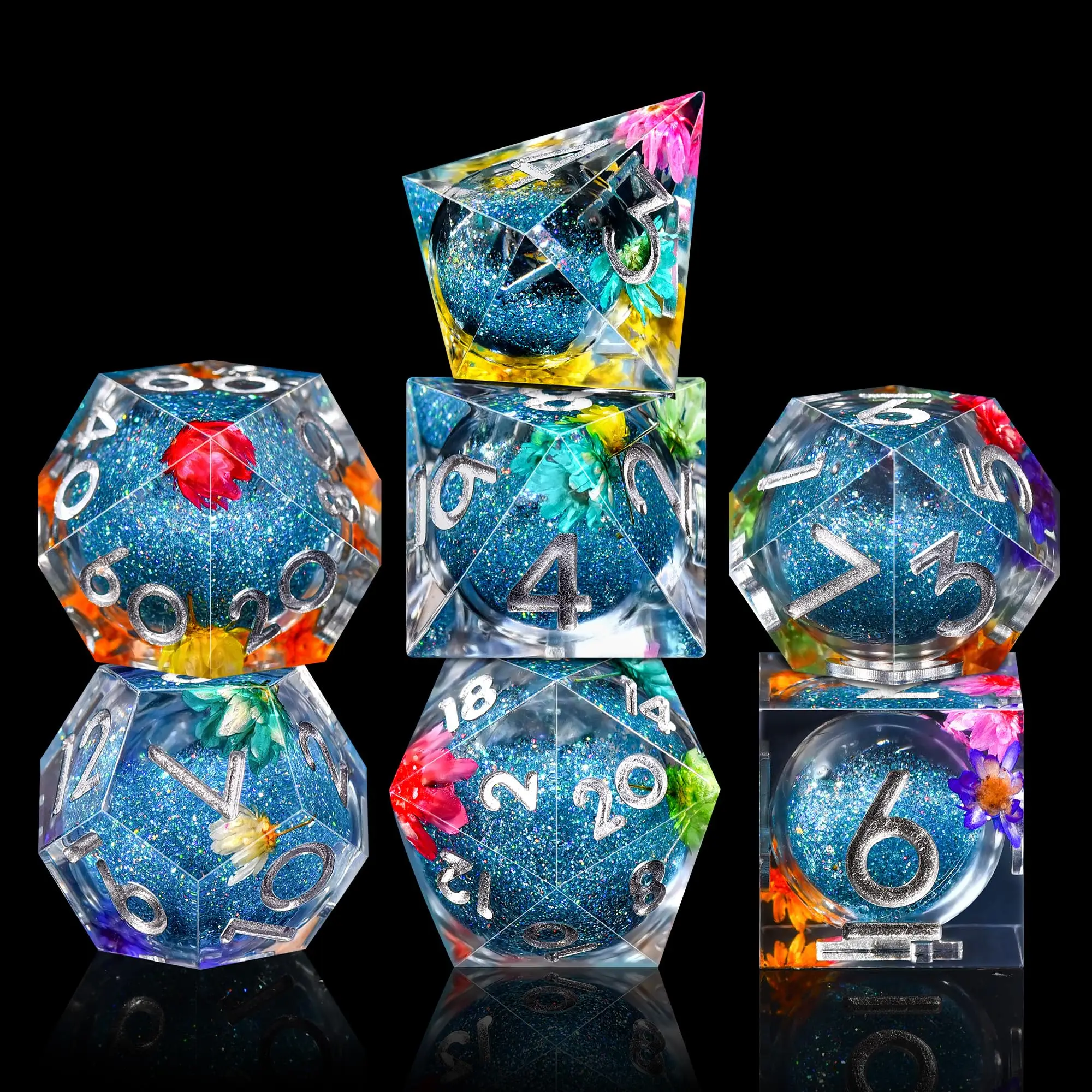 7pcs Handmade Resin Polyhedral Dice Set for DnD, Semi-Transparent RPG Dice for Board Games, Dungeon and Dragons Dice D20 D12 D10