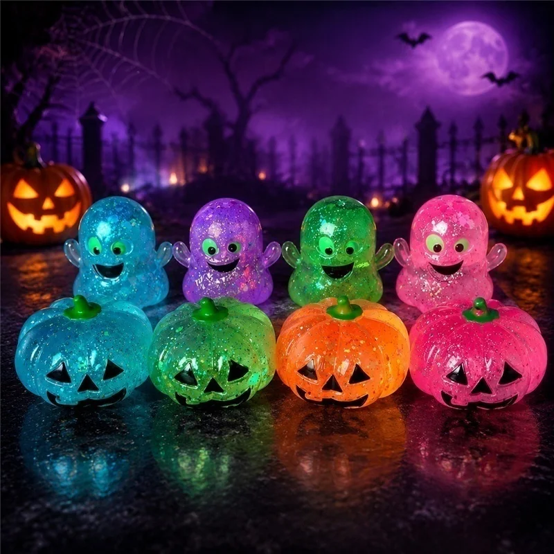 Halloween Colorful Glitter Pumpkin Ghost Maltose Squishy Toys Slow Rebound Stress Relief Squeeze Ball Relax Vent Sensory Toy