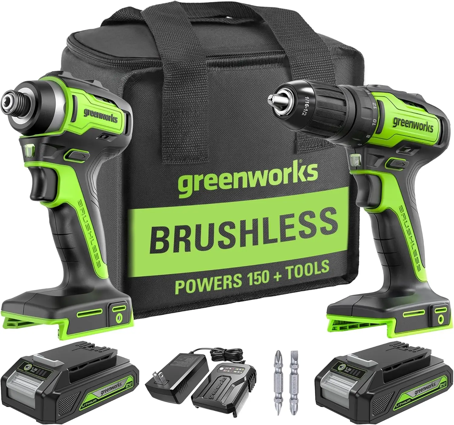 24V Brushless Cordless Drill and Impact Driver,Power Tool Combo Kit Included 1/2”Drill & 1/4”Hex Impact Driver