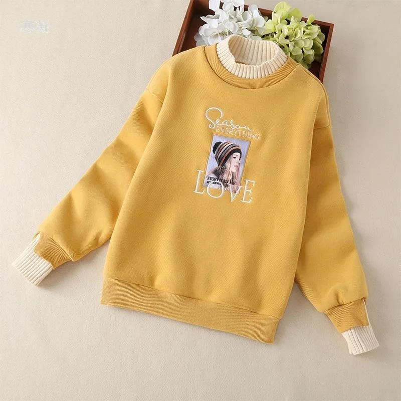 Girls Sweatshirts Tops Overcoat Outwear 2022 Scoop Thicken Warm Winter Autumn Plus Size School Children's Clothing