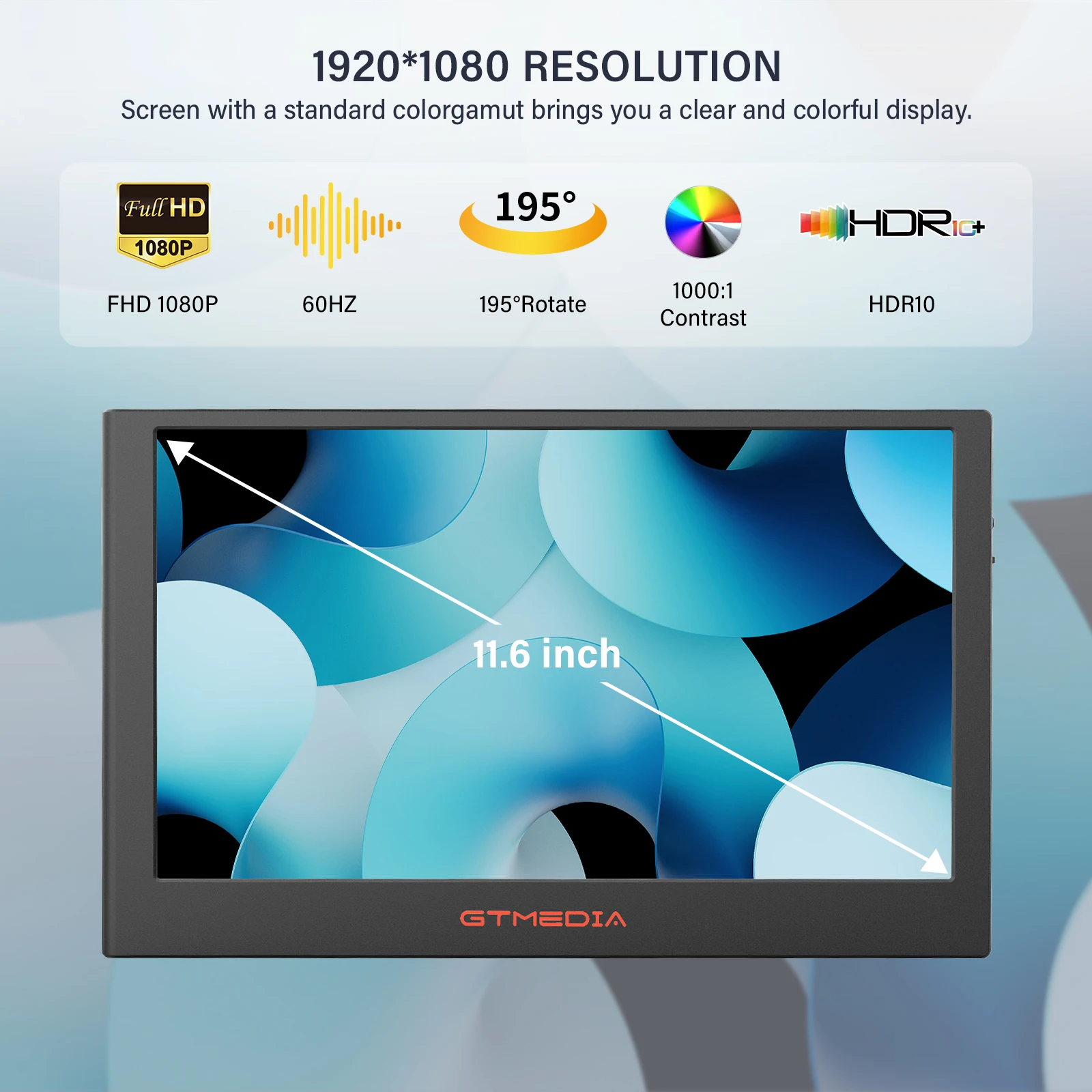 11.6 inch GTMEDIA Mate X Dual-screen Monitor for 13.0-17.3in Laptop 1920*1080 IPS FHD Screen Multi-system Compatible Portable