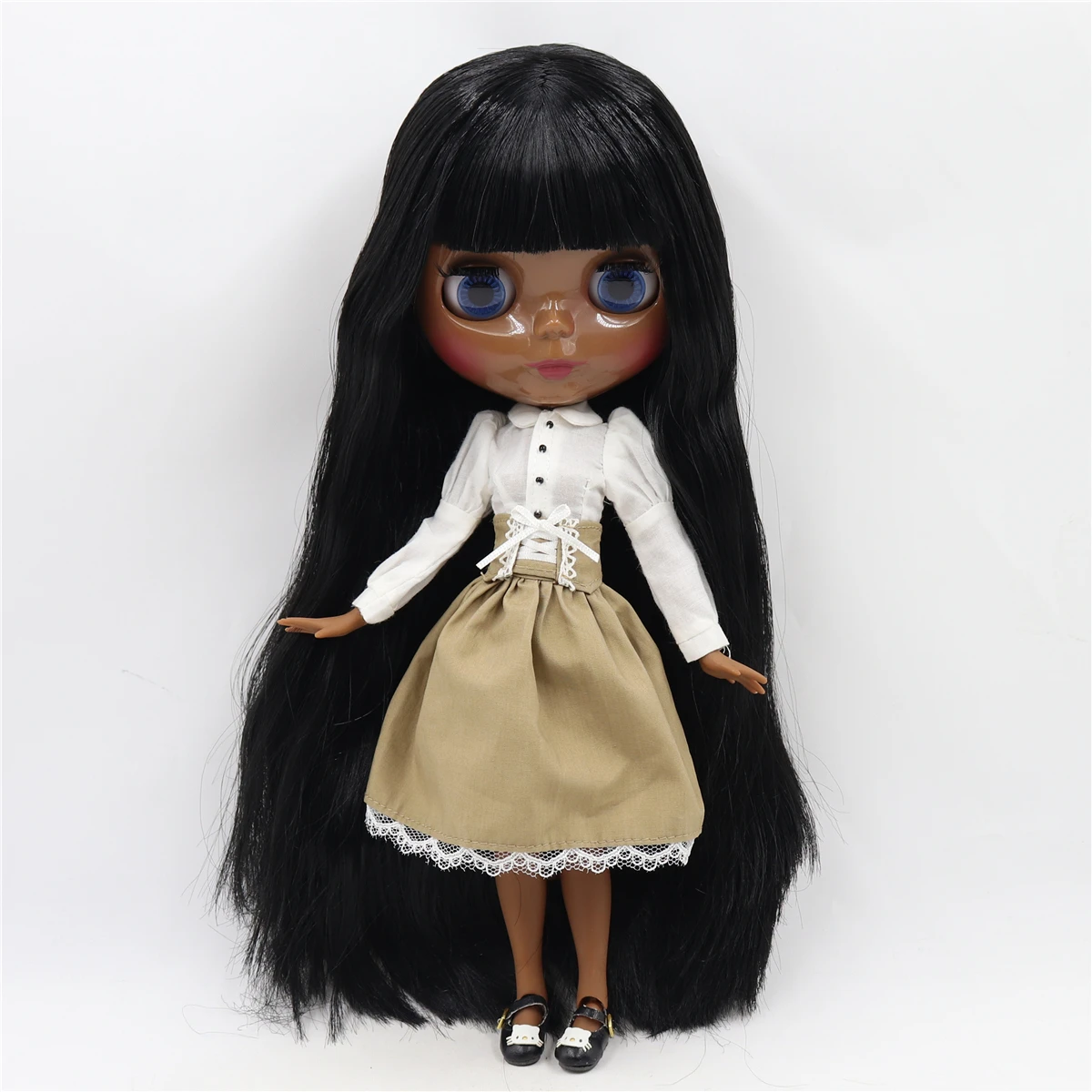ICY DBS Blyth Doll 30cm Doll Deep Dark Skin Glossy Face Black Hair 19 Joints 1/6 Doll Anime Girls Festival Birthday Gifts
