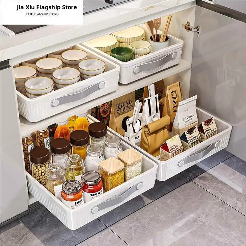 

Kitchen Pull-Out Sink Basket Rack Drawer Style Dishware Storage Box Deep under Cabinet Organizer Utensil Holder Shelf