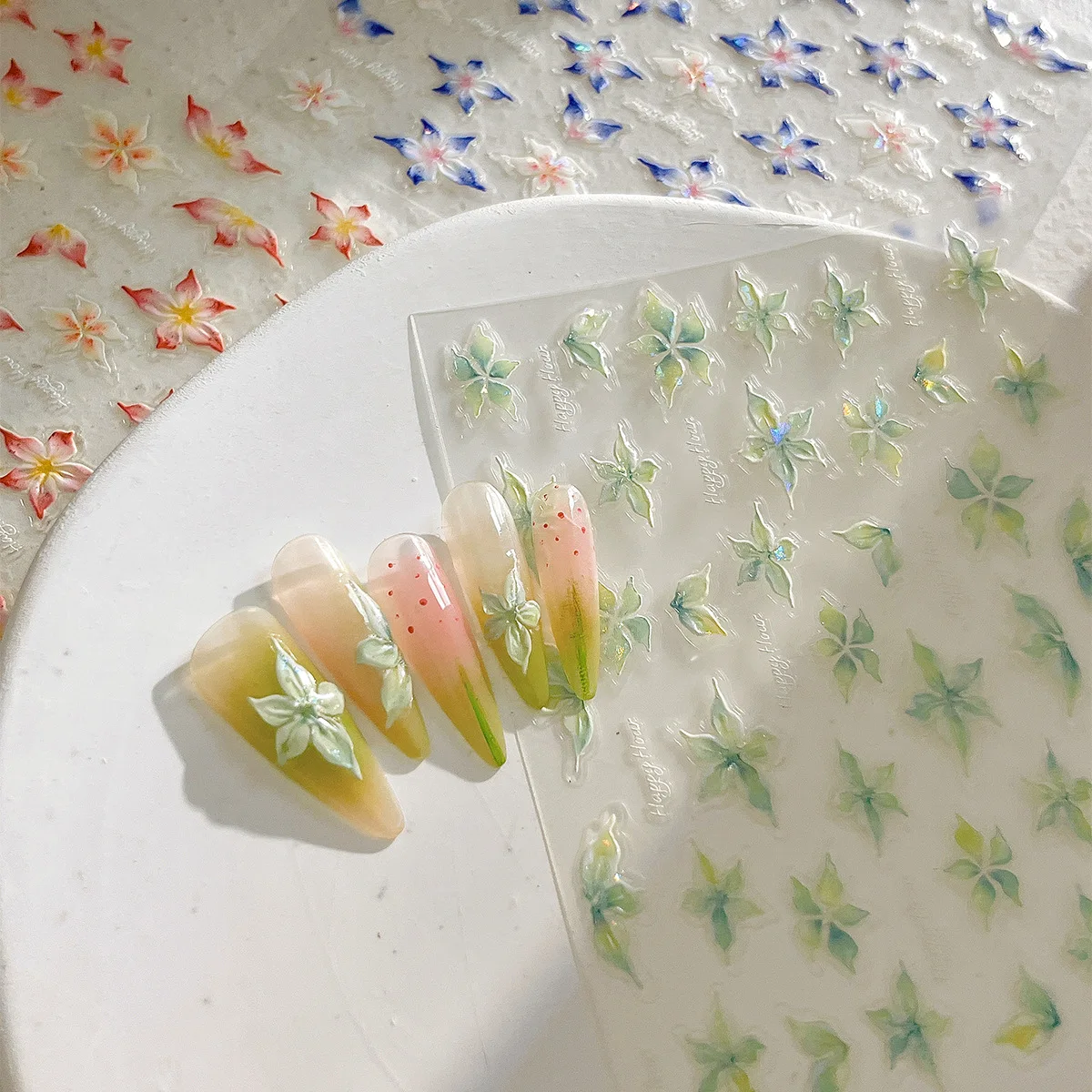 Embossed 5D Flower Nail Stickers Pink/Purple Floral Nail Decal Stickers for DIY Manicure Women Party Wedding Dating Daily Use