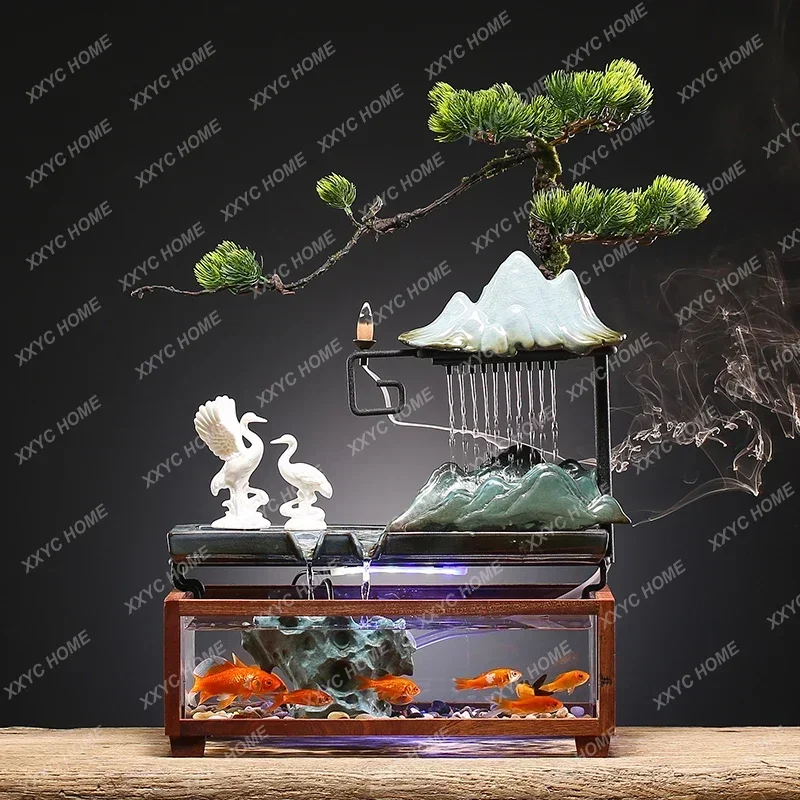 Home Living Room Small and Medium-Sized Fish Globe Aquarium Self-Circulation Flowing Water Ornaments Office Desktop Creativity