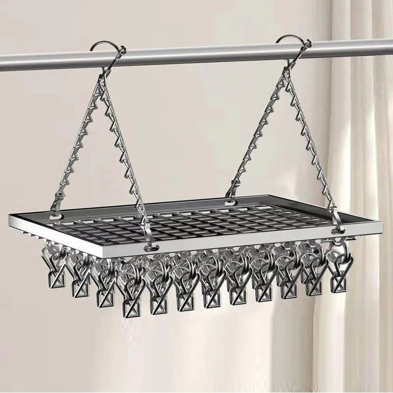 18 Clip Stainless Steel Drying Basket Multifunctional Hangers for Clothes Underwear Drying Rack Multiple Clip Socks Baby Hangers