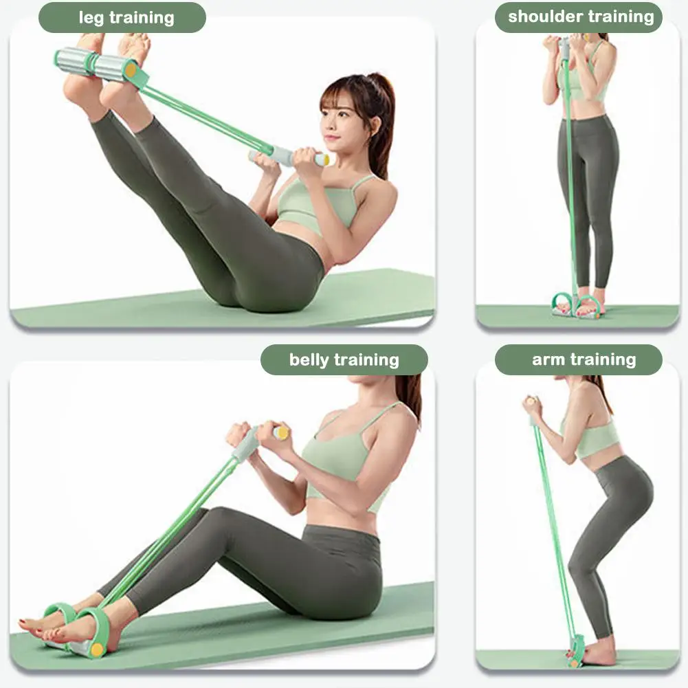 Four Tube Pedal Tensioner Portable Resistance Band Sit Up Fitness Equipment Yoga Stretching Tummy Trimmer Pull Rope