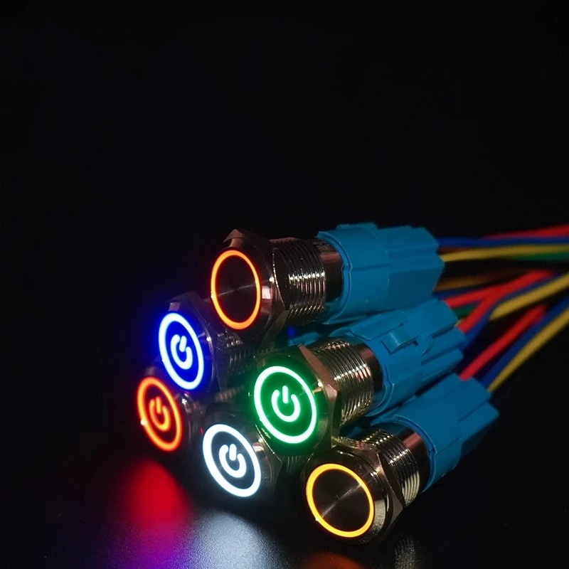 1PCS 12/16/19/22MM LED metal button waterproof button automatic check point self-locking switch car modification