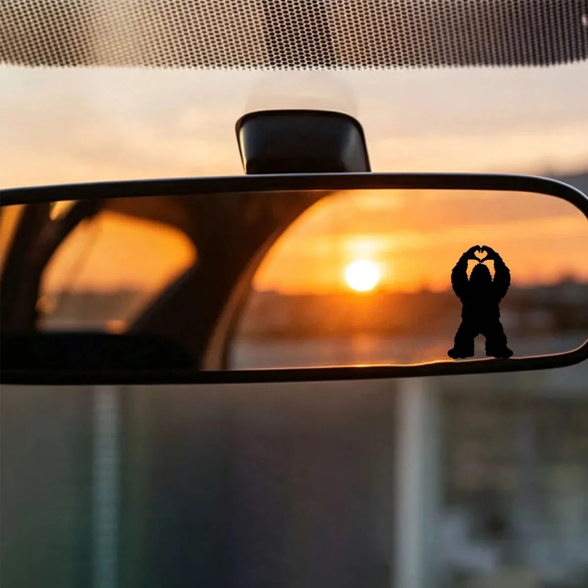 Tiny Bigfoot Heart Hands Car Decal, Sasquatch Hidden Rearview Mirror Sticker, Cute Funny Auto Accessory