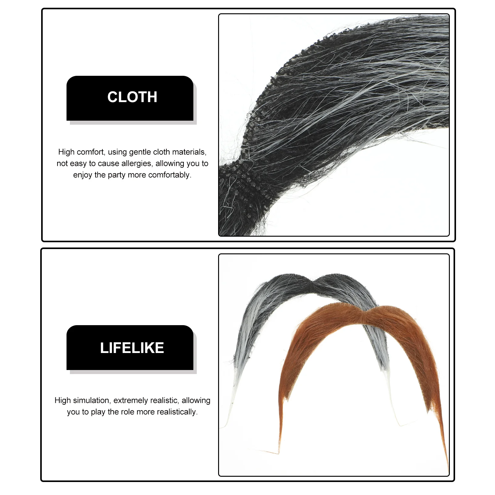 

2pcs High Simulation False Beard For Halloween Party Cosplay Costume Reusable Artificial Mustache Prop Decor Stage Performance