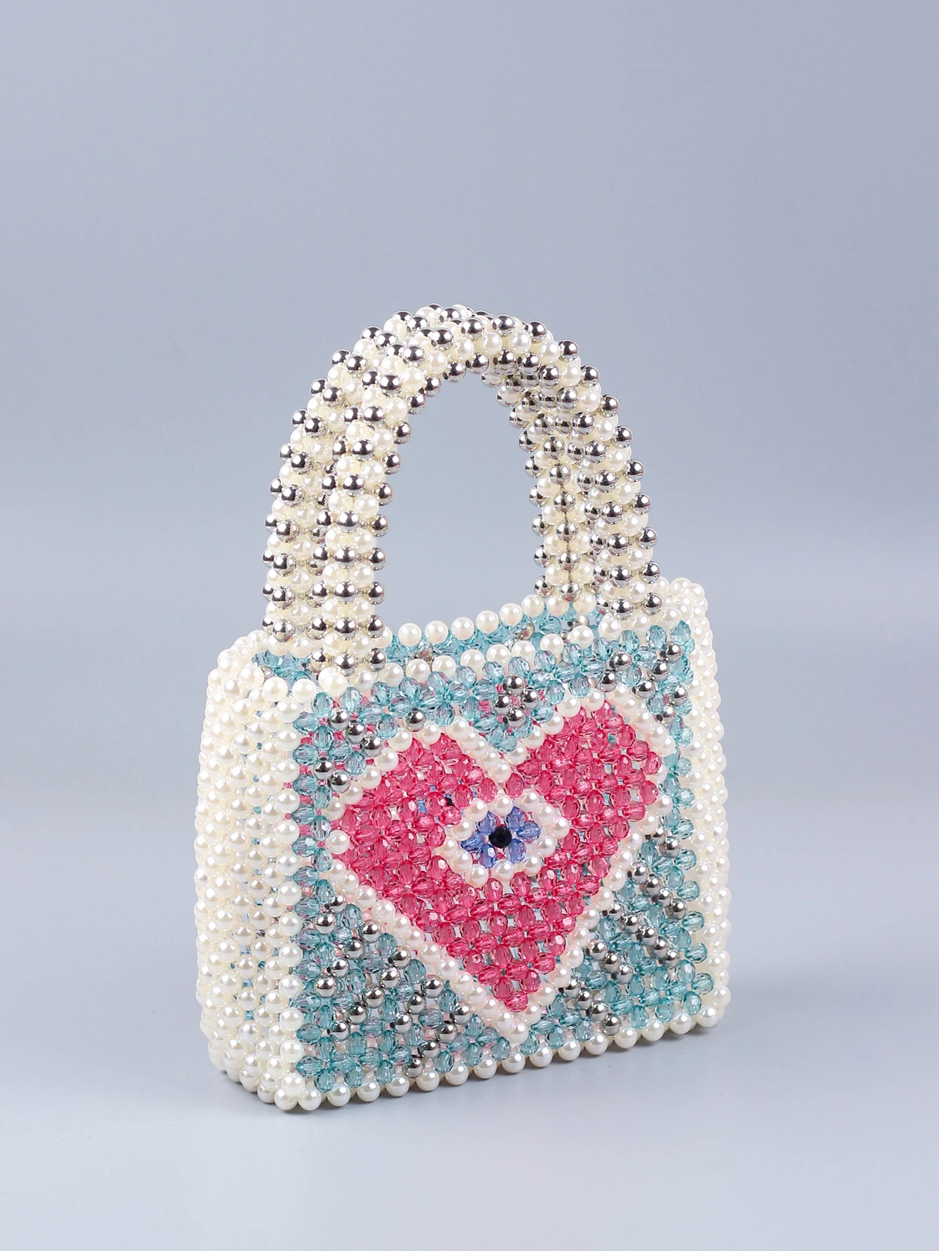 Popular Colorful Love Handbag Weaving Multi color Luxury High Quality Women\'s Pearl Beaded Handbag