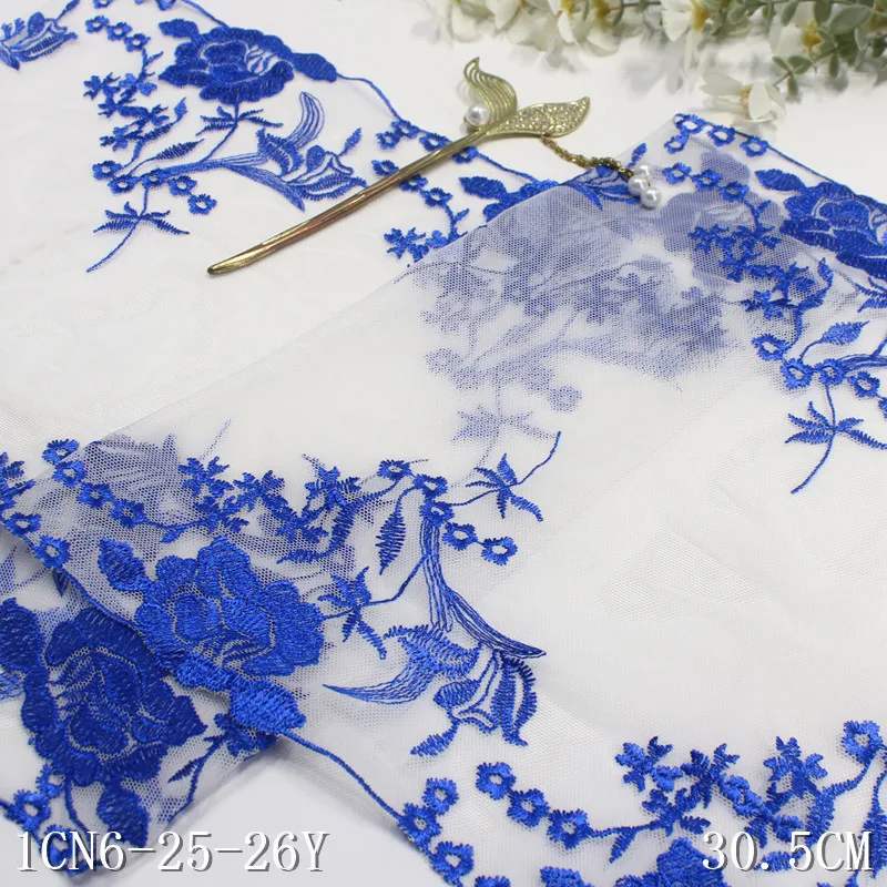 

23Yards New design Two Tones Embroidery Tulle Laces Blue Flower Lace Trim Mesh Lace Fabric For Underwear