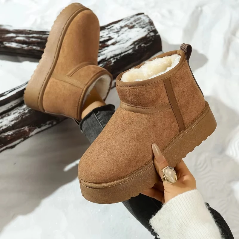 Echte Schafsfell-Wollstiefel mit Niedrigem Schaft, Warme Komfortable Damenschuhe, Modische Kurze Schuhe 2025, Neue Winter-Warme Stiefel, Pelzbesetzte Damen-Schneestiefel – Detail 3
