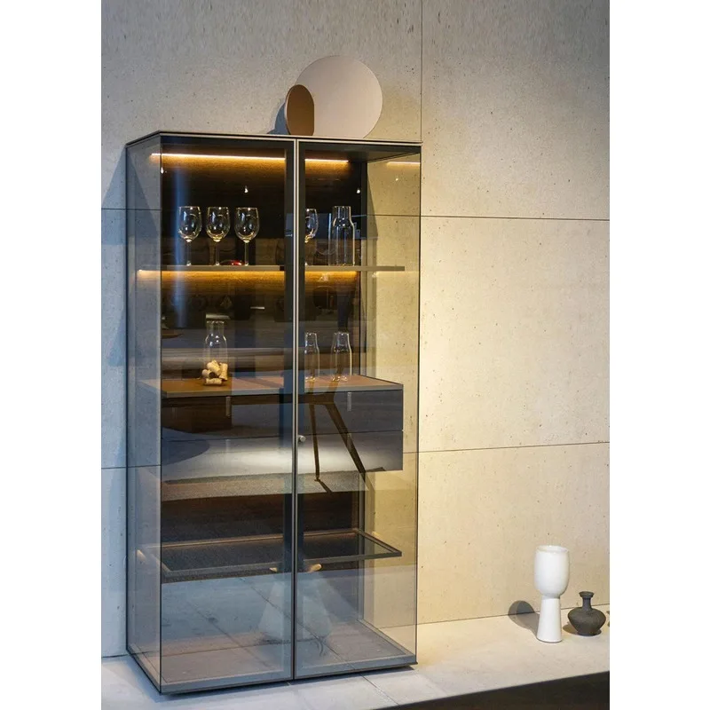 Double door glass aircraft   wine   modern high-end figure wine display  solid wood dining side cabinet
