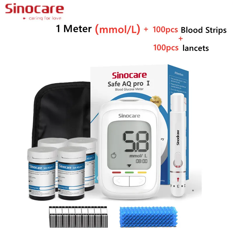 Sinocare Safe AQ pro Ⅰ Blutzuckermessgerät Glucometer Kit Diabetes Tester 50/100 Teststreifen Lanzetten Medizinisches Blutzuckermessgerät