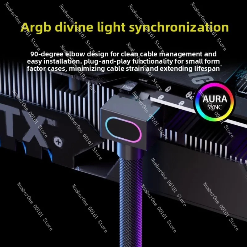 GPU 8Pin 90 Degree Power Cable Side Out ARGB Sync High Temperature Resistance