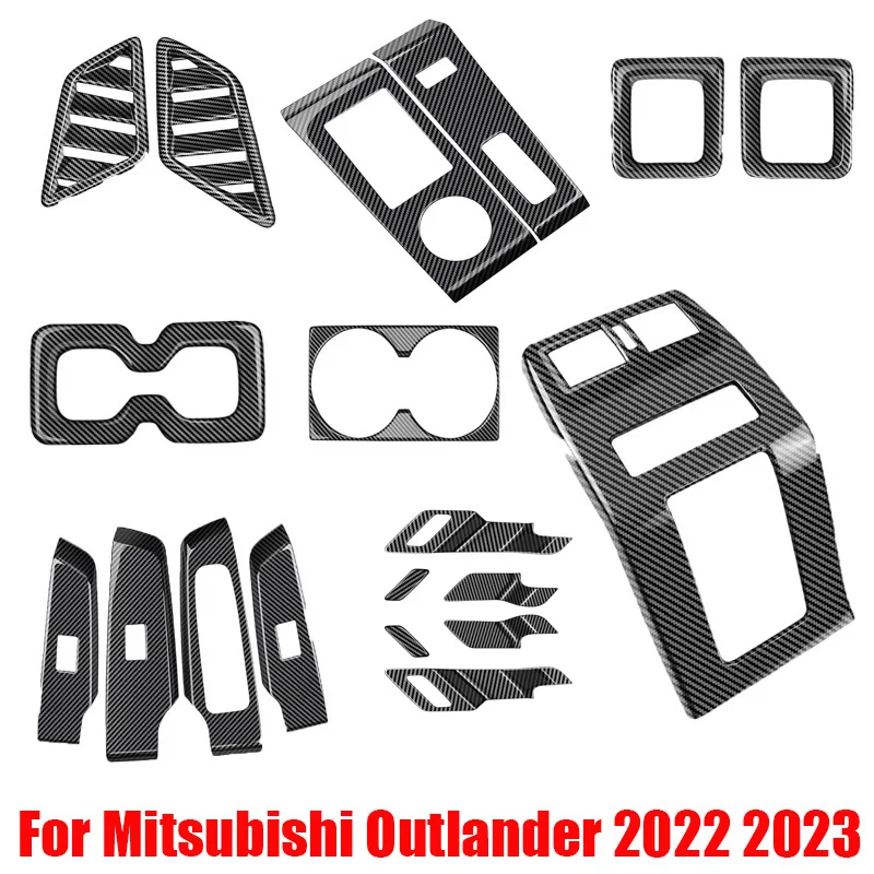 For Mitsubishi Outlander 2022 23 2024 ABS carbon interior accessories front rear water cup holder inner door handle bowl cover