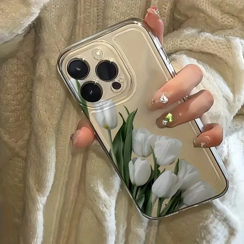 Tulip minimalist pattern phone case suitable for iPhone 17 16 15 14 13 12 11 Pro/Max/Plus anti drop and shockproof back cover
