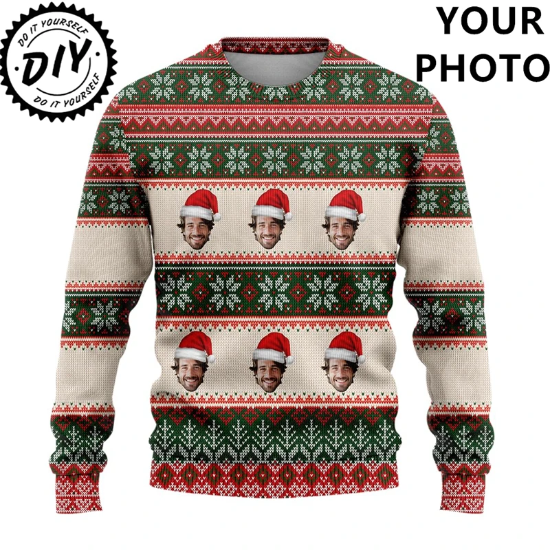 Custom Photos Graphic Sweatshirt Customize Picture Ugly Christmas Sweater Diy Personalized Face Image Pullover Sweaters Unisex