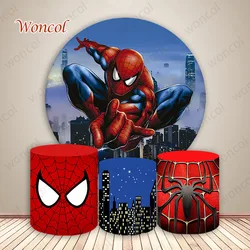 Disney Spiderman Round Backdrop Boy Birthday Baby Shower Backdrop Superhero Spiderman Round Cylinder Cover Decor Photocall Prop