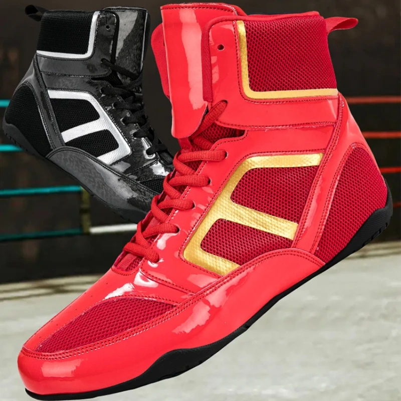 Male Boxing Shoes Fighting Sanda Strength High Top Shoes Light Fighting Boots Weightlifting Shoe Sneakers 35-46 Wrestling Shoes