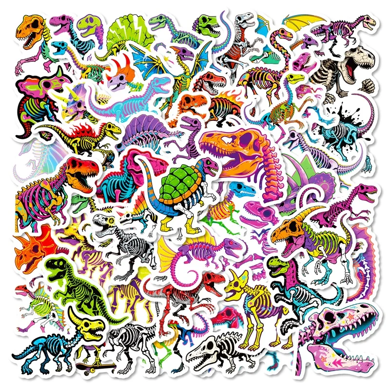 

10/30/56PCS Colored Dinosaur Skeleton PVC Sticker Aesthetic Decoration Scrapbooking Supplies DIY Hand Accounting for Kids