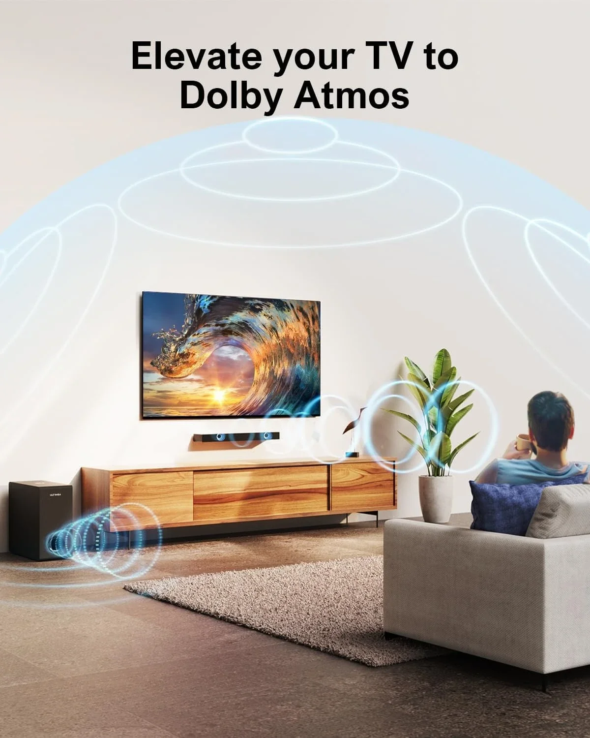 

Звуковая панель для Smart TV с Dolby Atmos, звуковая панель Peak Power мощностью 190 Вт с сабвуфером, звуковая панель для телевизора с усилением баса