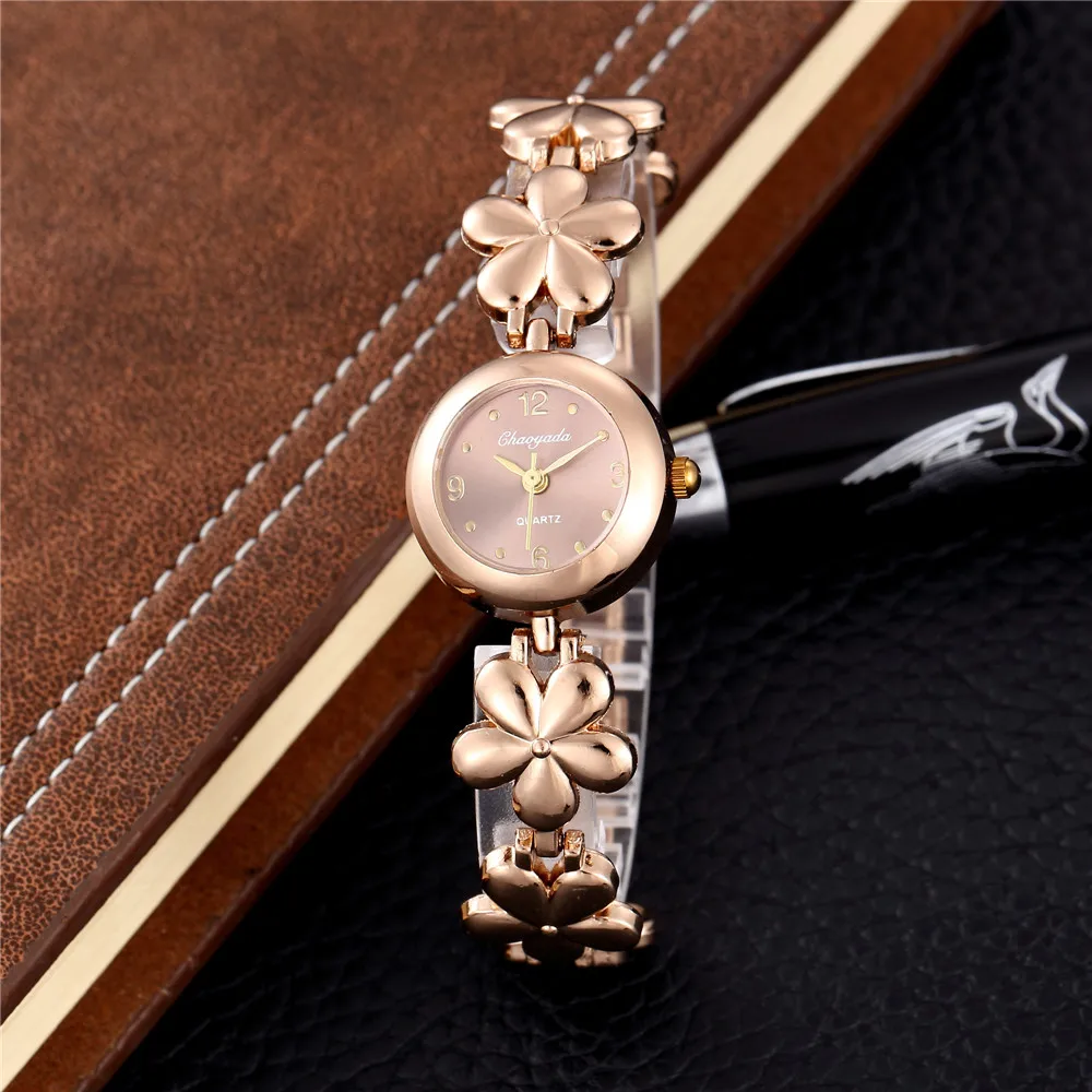 Top Brand Fashion Flower Women Watches Luxury Steel Rose Gold Quartz Wristwatches Simple Elegant Ladies Bracelet Female Clock