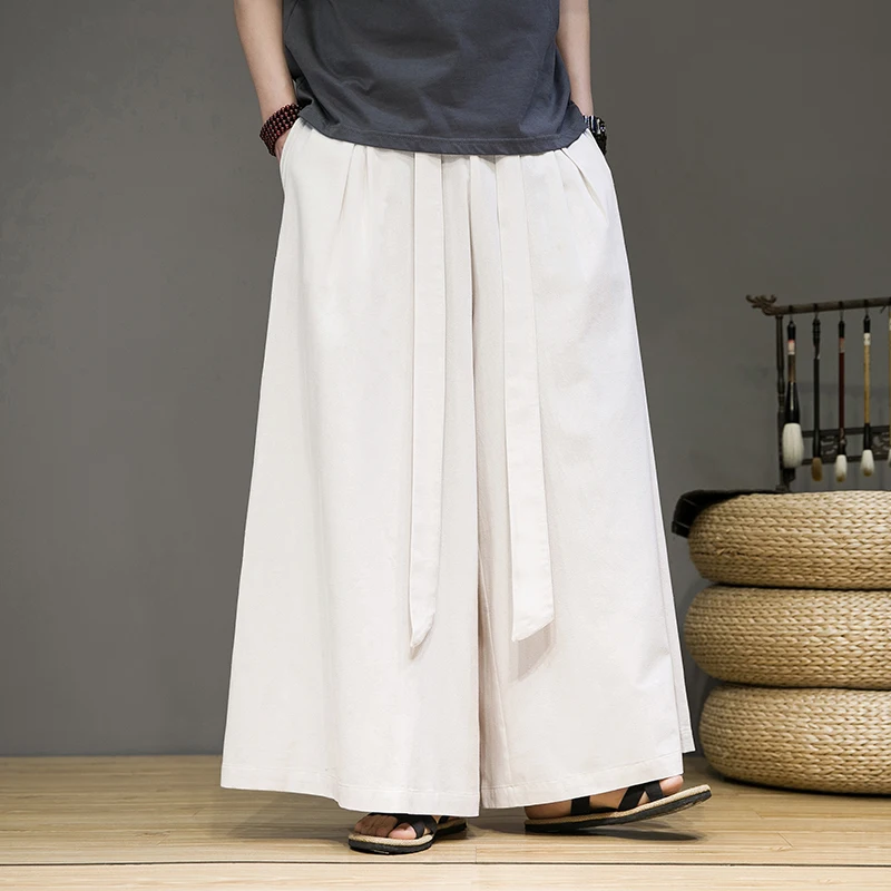 

Loose Linen Wide Leg Pants Men's Summer Thin Cotton Linen Casual Loose Fit Trousers Drapey Sle Chinese Sle Long Pants
