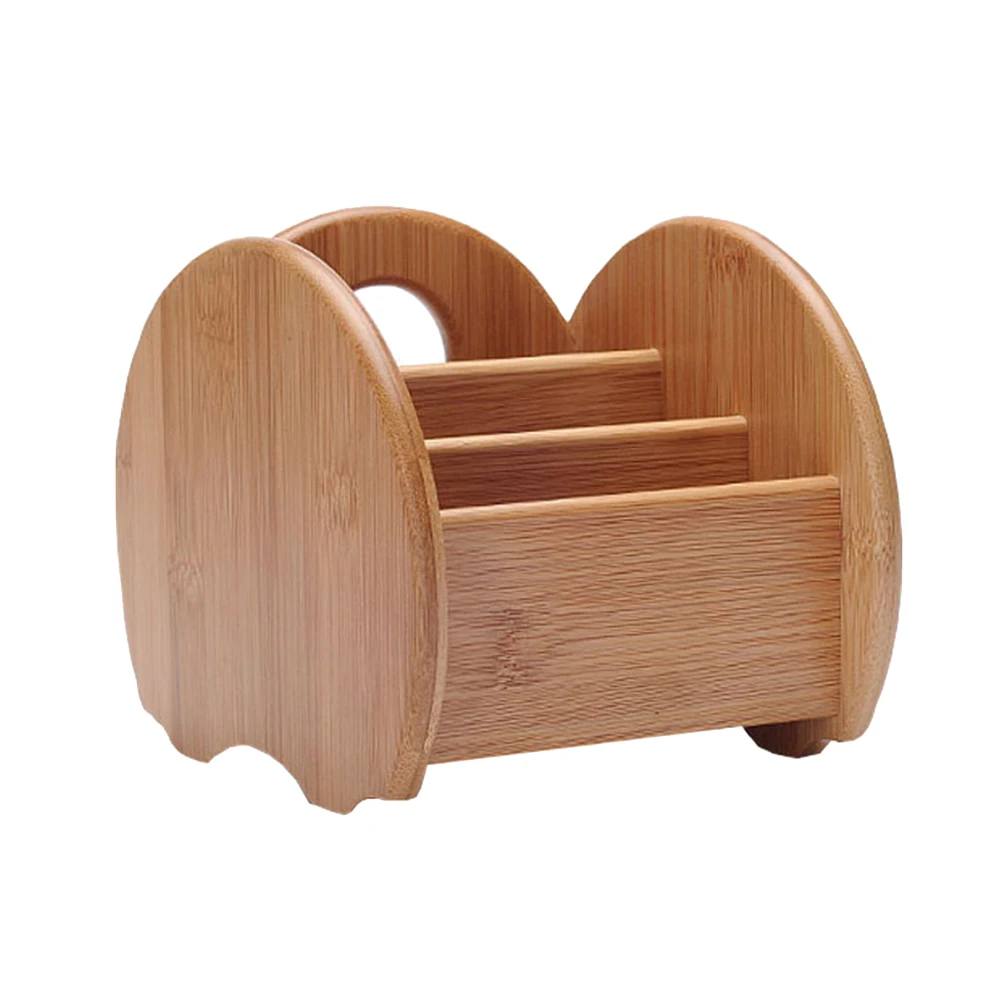 

1pc Bamboo Desk Organizer Eco Friendly 3 Compartments Storage Boxes Remote Control Holder Tidy Stationery Snack