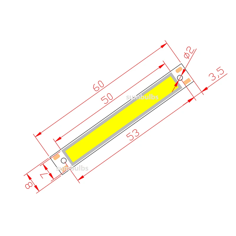 Hot sale 3V 3.7V DC 60mm 8mm LED COB Strip 3W Warm Cold White Blue Red COB LED light source for DIY Bicycle work lamp