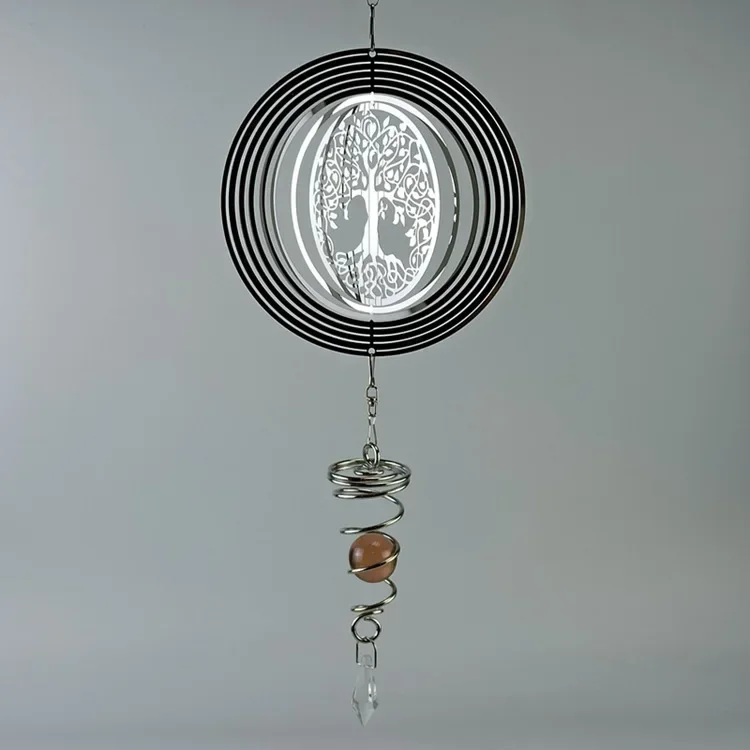 Wind Chime Laser Carving Tree of Life Flowers Mandala Stereoscopic Effect Rotate Wind Chimes Spinning Sequins Hanging Decor
