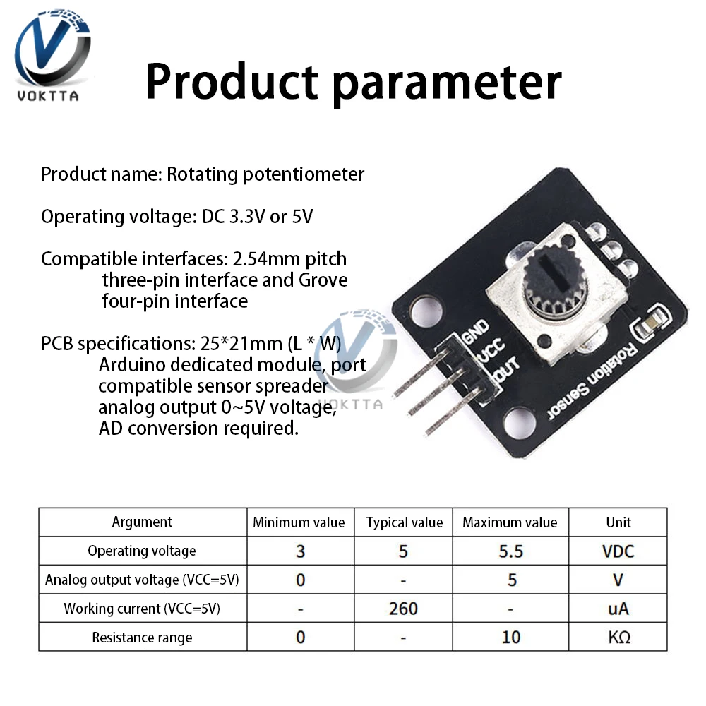 Módulo Encoder Rotativo com Micro Sensor Switch Control Board, potenciômetro rotativo, botão analógico, DC3.3V-5V, 360 graus