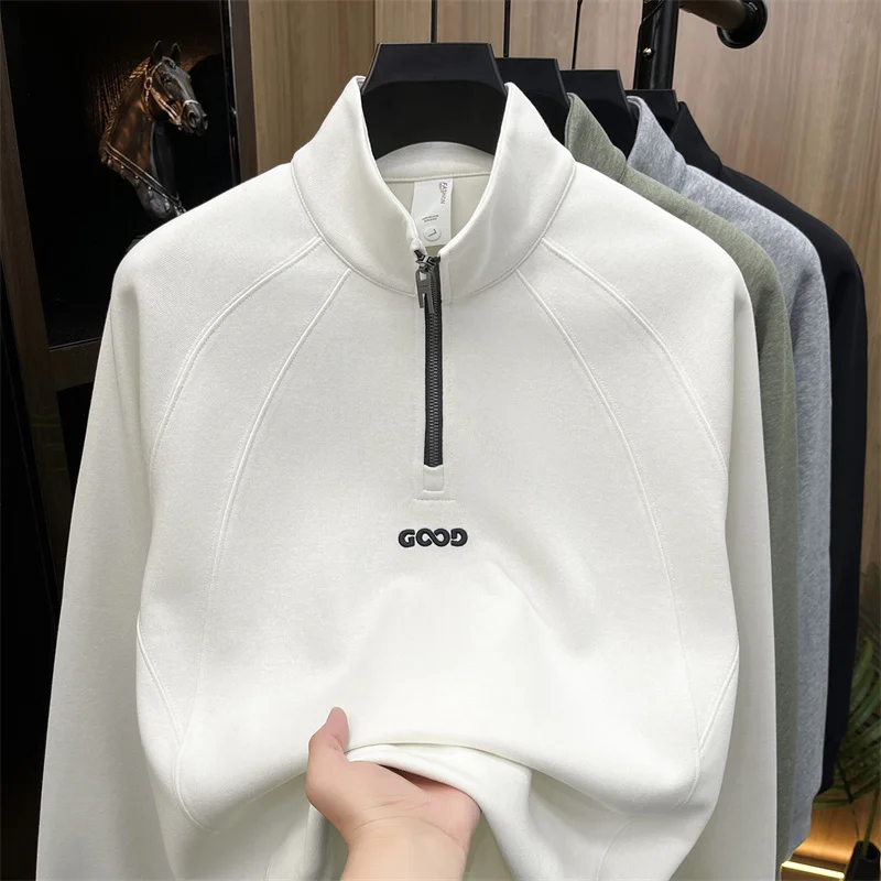 Half Zip Hoodie Men's Spring and Autumn American Style Base Jacket with Pullover and Shoulder Sleeves, Stand Up Collar Jacket
