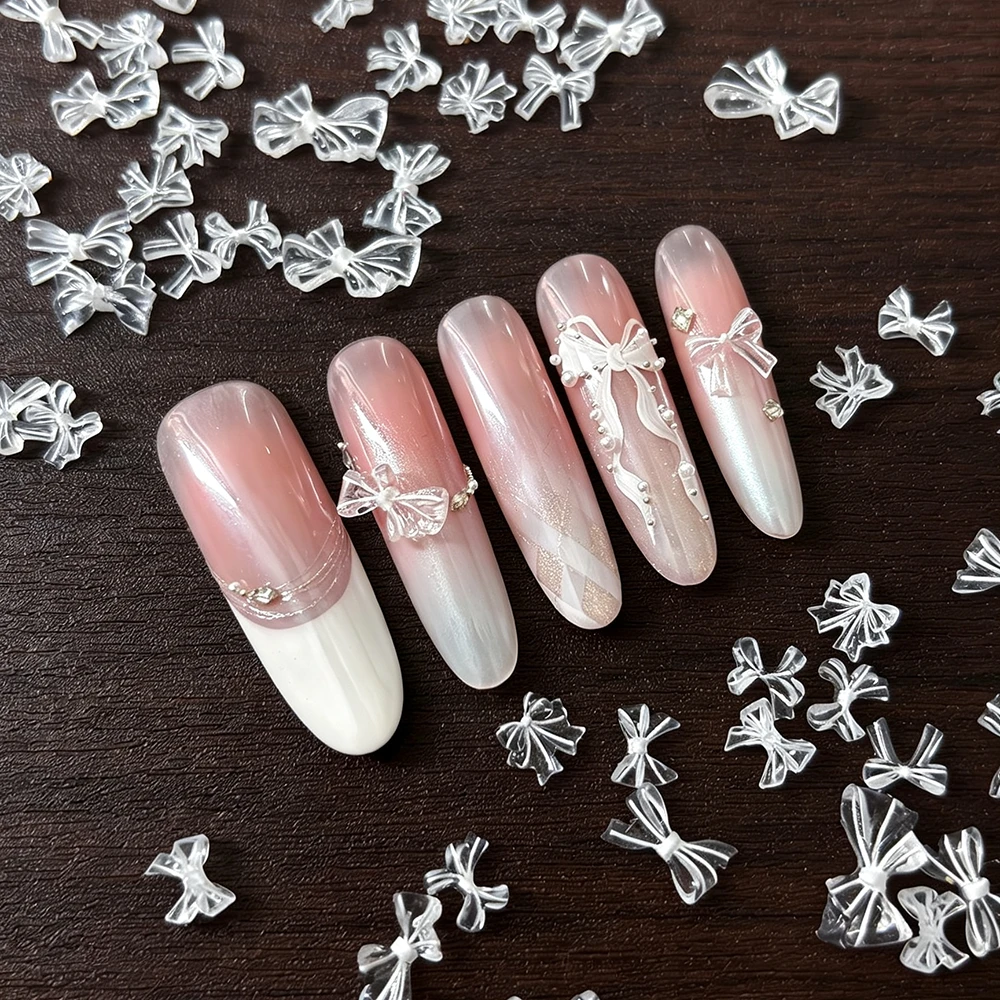 50pcs Mixed Clear Moonlight Bow Nail Charms 3D Transparent Resin Bowknot Nail Decorations Sweet Elegant Nail Accessories For DIY