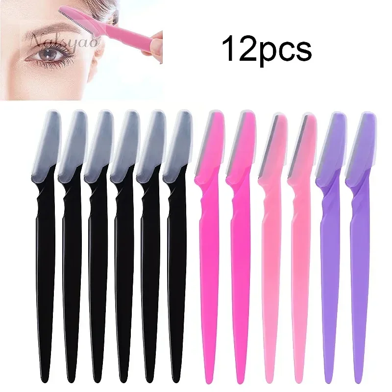 12 Pcs Mix Color Eyebrow Trimmer Women Face Body Safe Hair Shaver Eye Brow Remover With Cover Small Makeup Tools Set