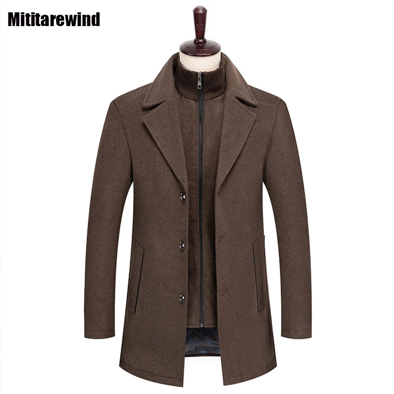 

Winter Business Coat for Men Causal Fashion Detachable Liner Wool Blends Coat Solid Thickened Single-breasted Simple Woolen Coat