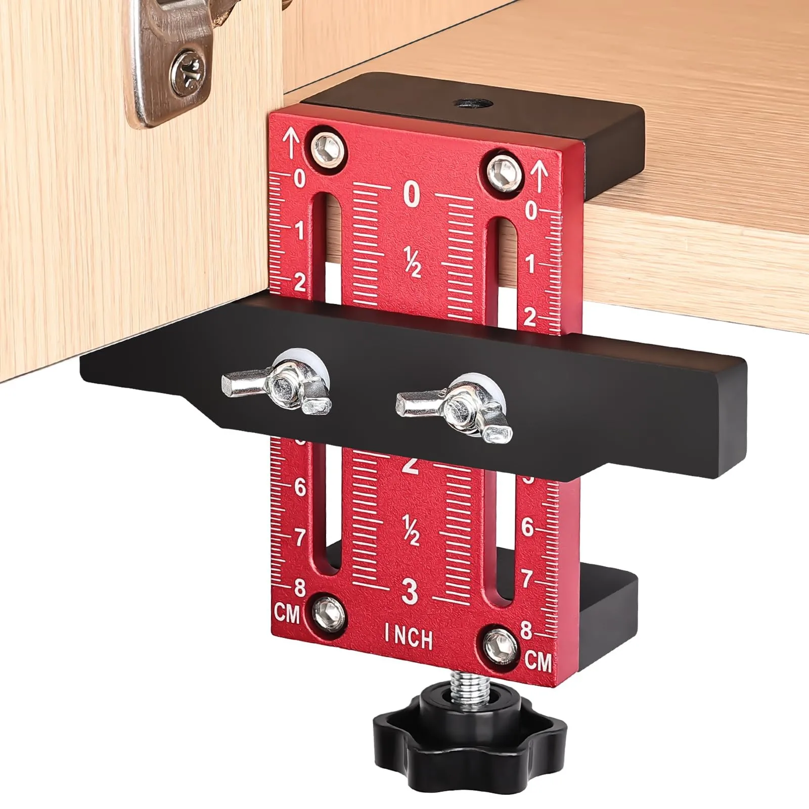 Adjustable Aluminum Cabinet Door Mounting Positioning Jig, Precision Drilling Guide for Frameless/Face Frame Cabinets, DIY Kit
